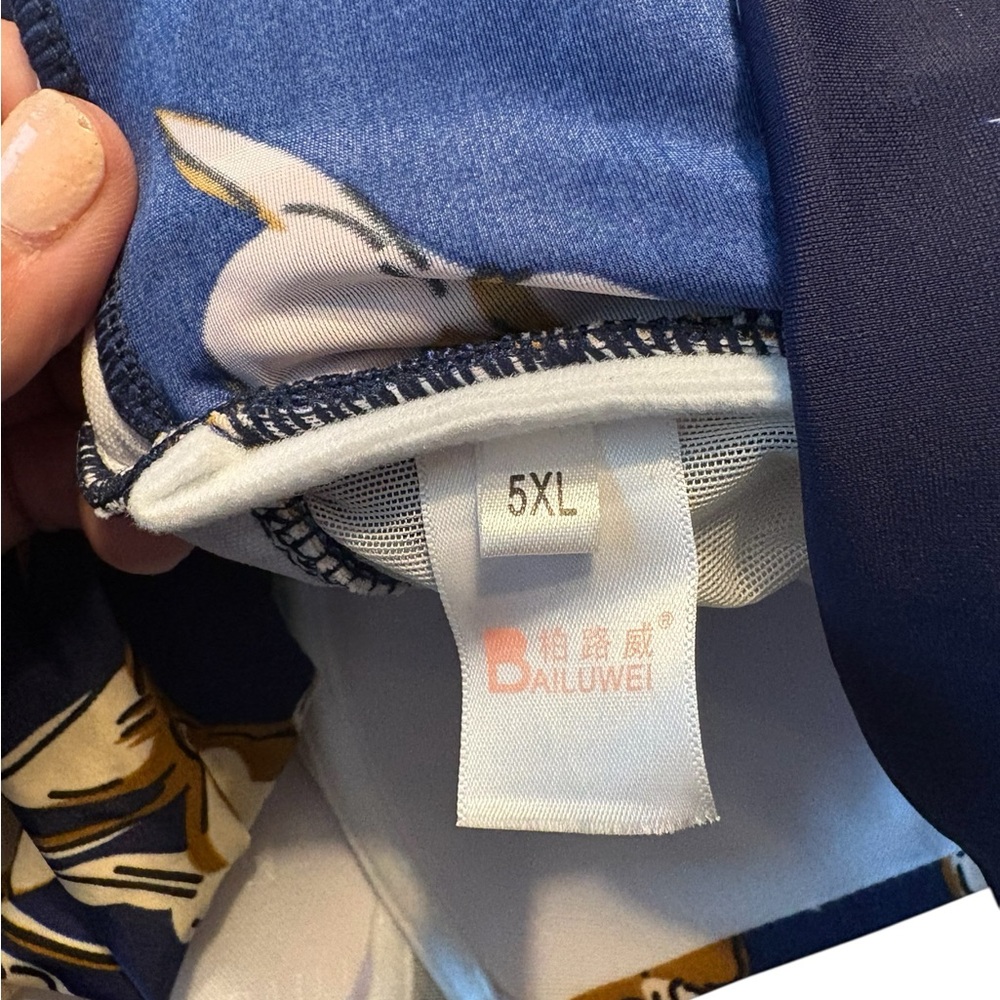 BALLEWEI NWT Floral Blue/Tan Swim-Dress in Size 5x -- Actual size is a 18W - Picture 9 of 9